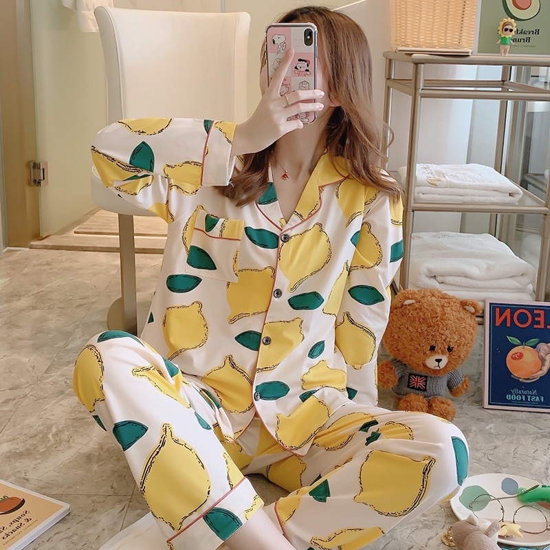 #CAND Korean Cotton Long sleeves Pajama Set Sleepwear Terno | Shopee ...