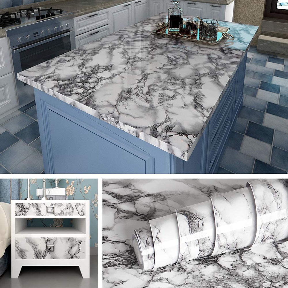 Self Adhesive Marble Wallpaper for Bathroom Countertops Kitchen Cabinet ...