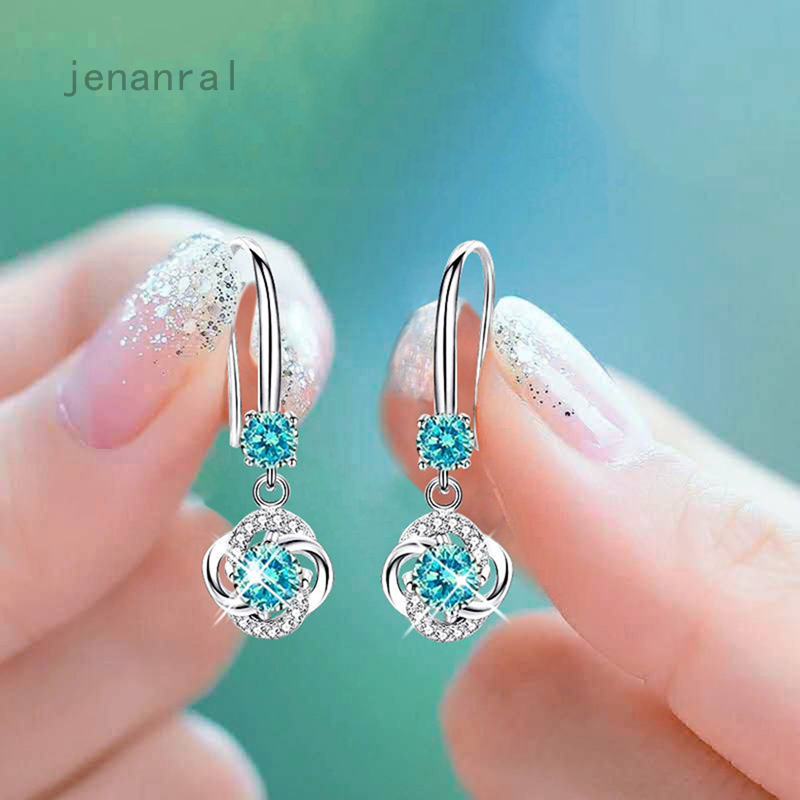 Temperament long diamond earrings Boho Female Crystal Pink Blue