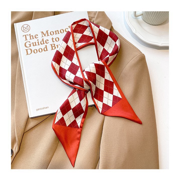 5-Piece Red Scarf Ribbon Small Silk Scarf Headband Narrow Hair Tie ...