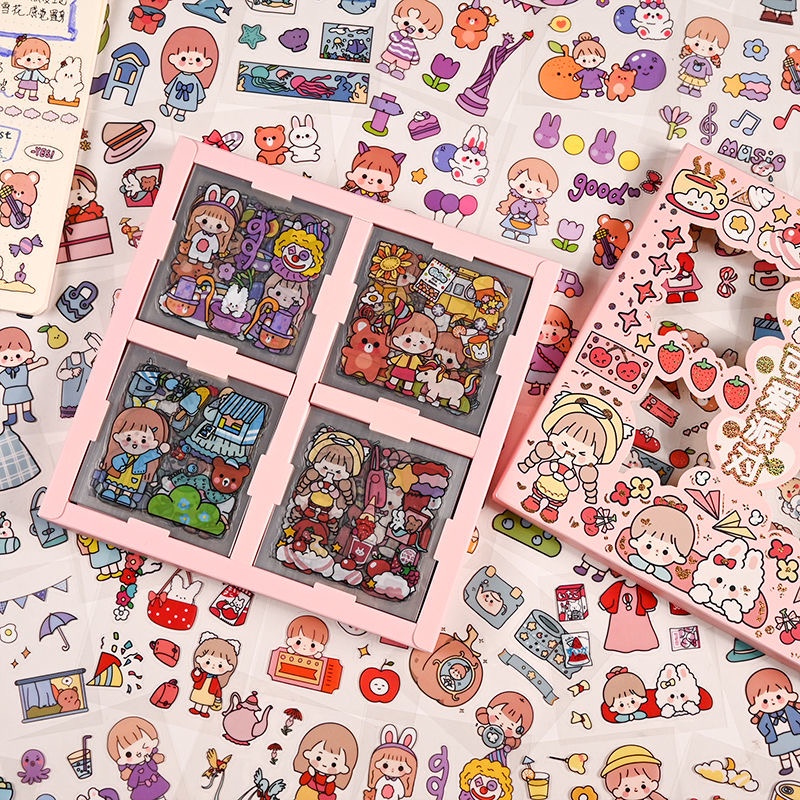 Cute Character Sticker Gift Box Pre-cut Waterproof Hand Account 