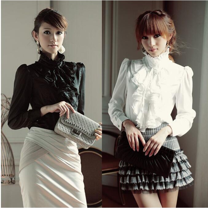 High neck ruffle shirt on sale
