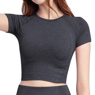 Seamless Yoga Shirt Women Fitness Short Sleeve Crop Top Workout Tops Gym  Clothes Sportswear Running T-shirts