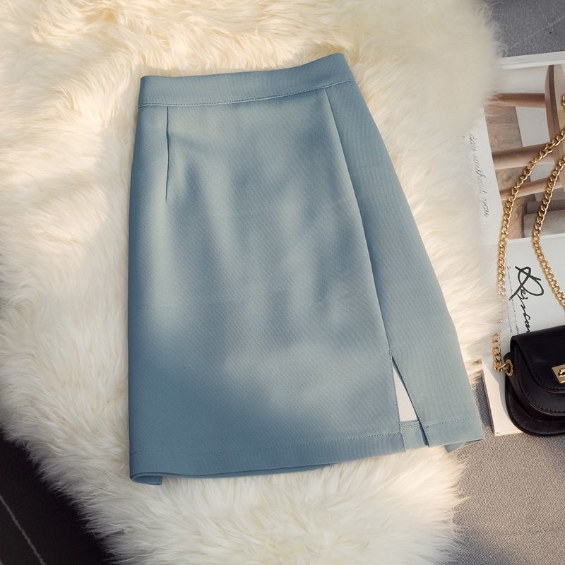 High waist split skirt A-line wrap hip versatile office lady skirt ...