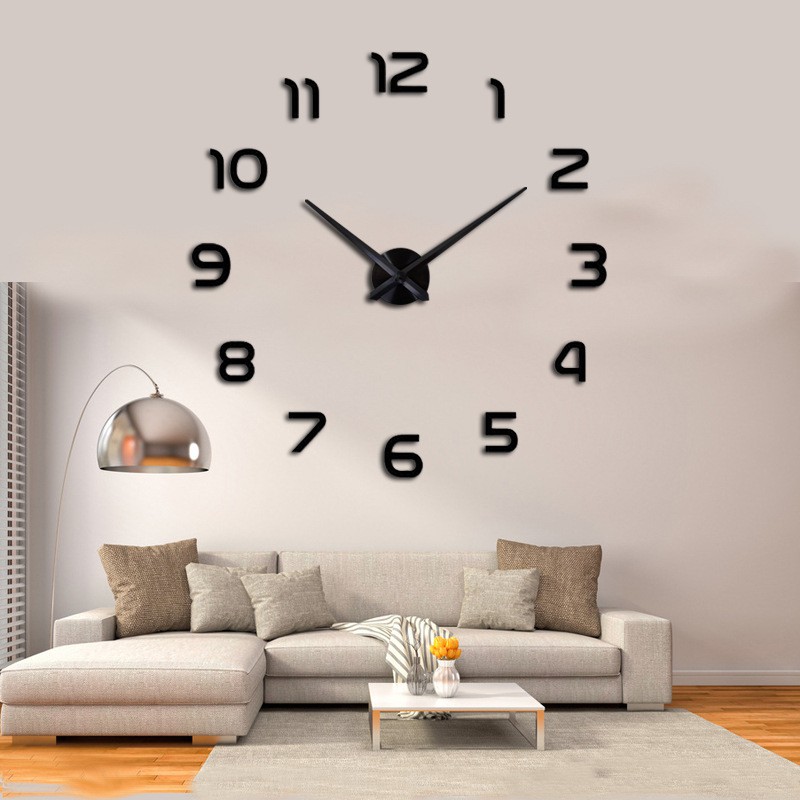 Mirror DIY Large Wall Clock DIY Wall Clock 3D Mirror Sticker Metal ...