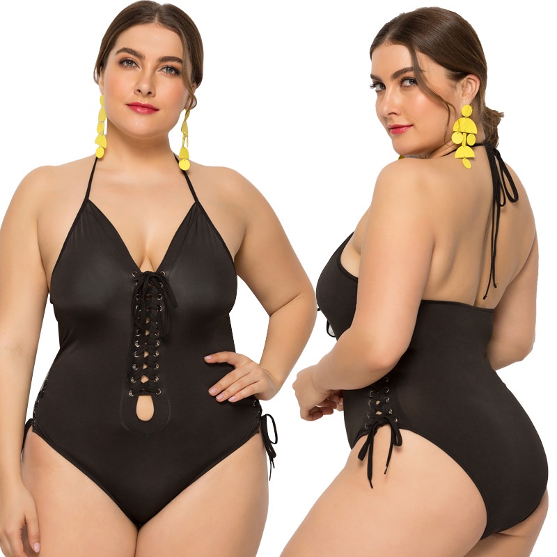 swimwear for chubby women black Plus size swimsuit large one piece beach attire for swimming