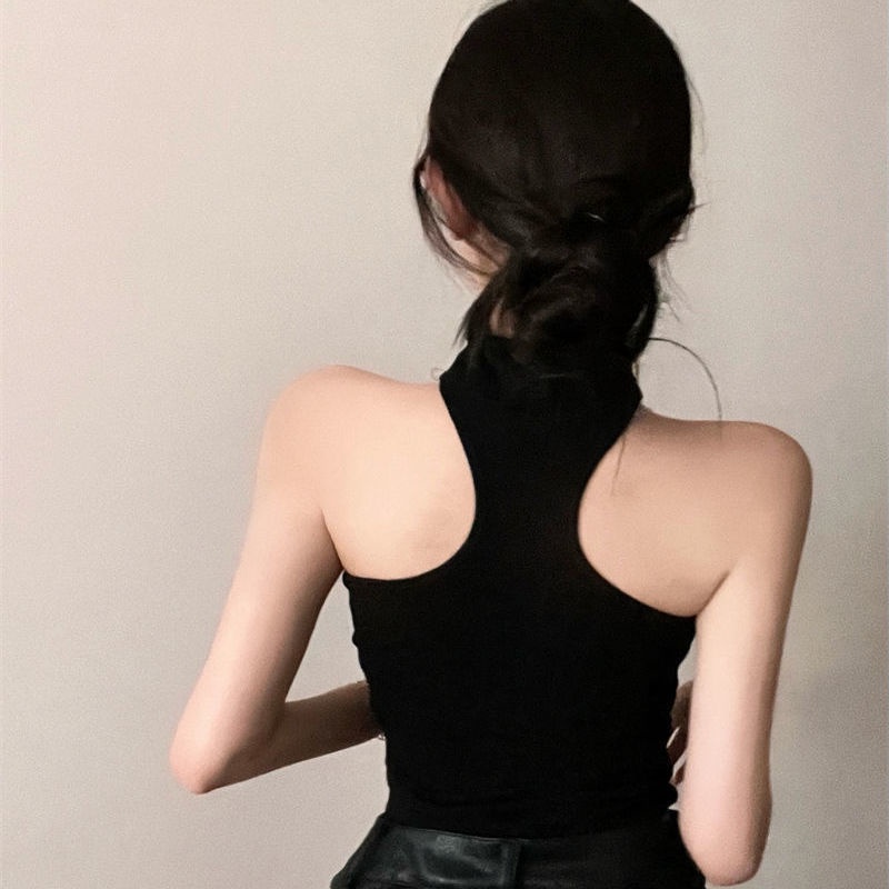[Angry Bra Shop] Women's Halter Crop Top Lace-up Tank Sexy Sleeveless ...