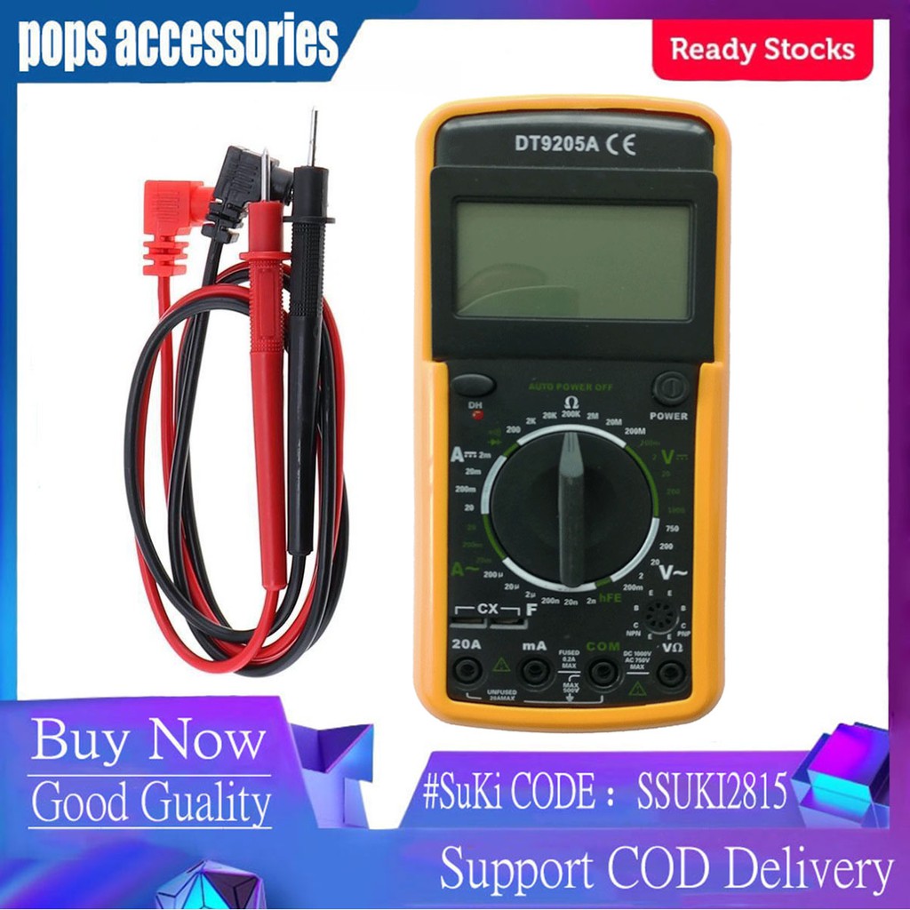 DT9205A Digital Multimeter AC DC LCD Voltmeter Ammeter Resistance ...