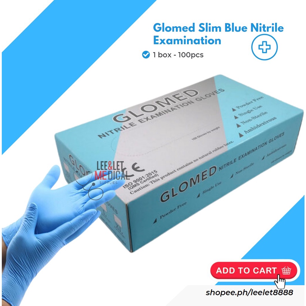 (L&LJ) Glomed Slim Blue Nitrile Gloves (100pcs) PowderFree
