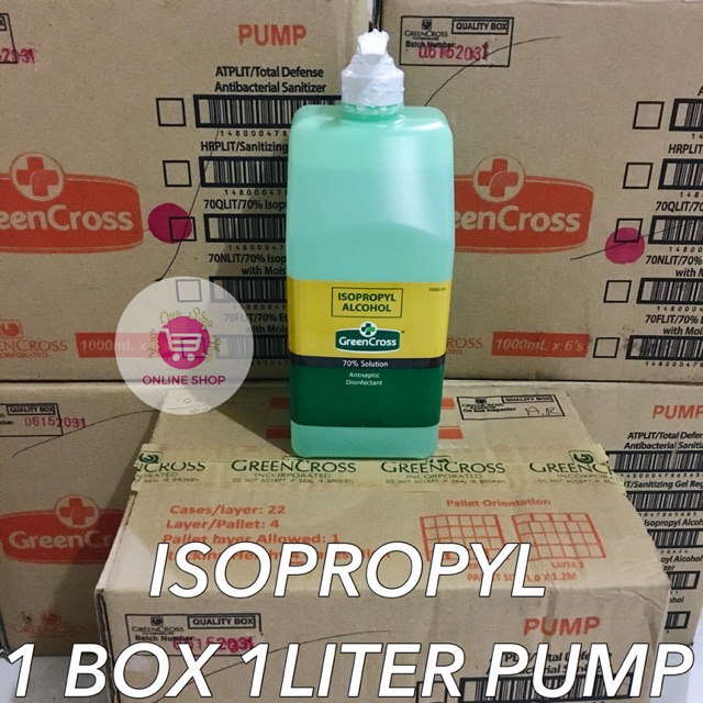 1 BOX (6 BOTTLES) 1 LITER PUMP GREEN CROSS ISOPROPYL 70 ALCOHOL