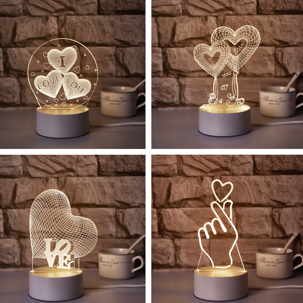 LOVE / HEART Designs Acrylic 3D Illusion LED Night Lamp | Shopee ...