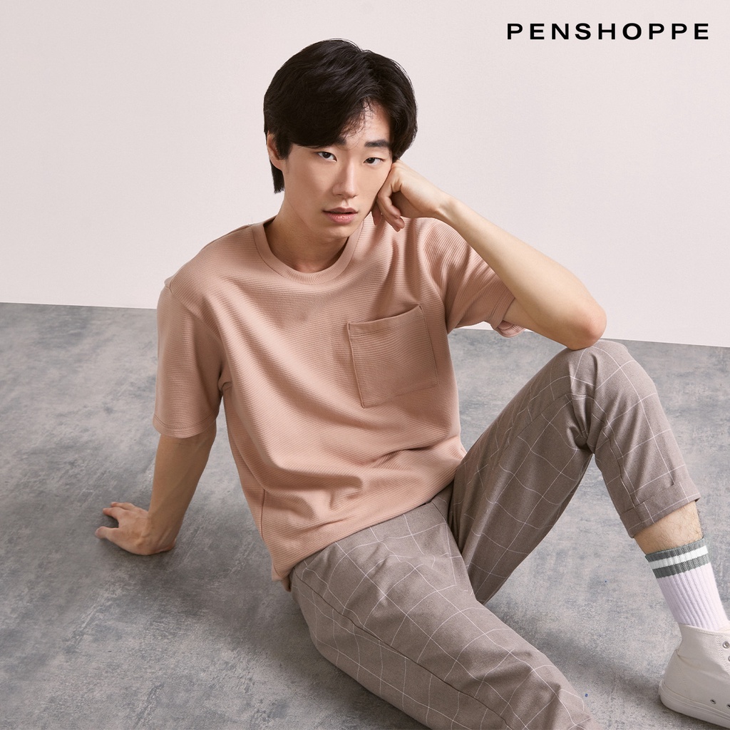 Penshoppe Dress Code Textured Tshirt With Pocket For Men (Black/Blush ...