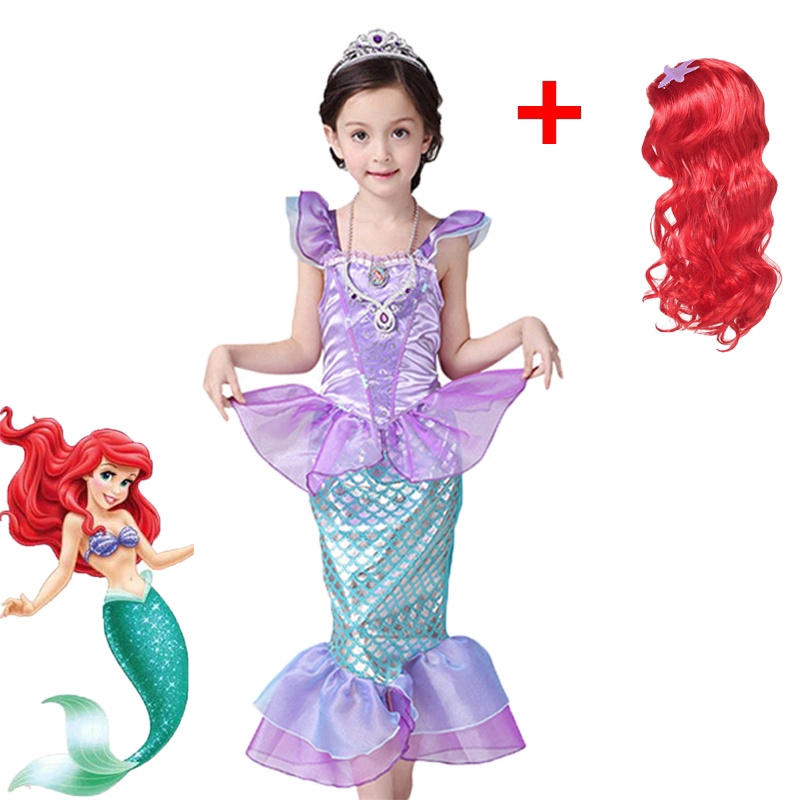 Girls Little Mermaid Ariel Princess Dress Cosplay Halloween Costumes