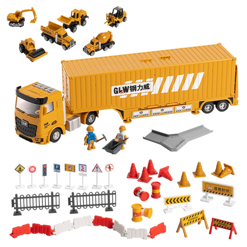 Kids Musical Engineering Vehicle Toy Alloy Truck Crane Trailer