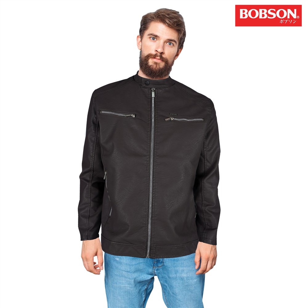 Bobson Men's Basic Leather Jacket Slim Fit 80103 (Dark Brown) | Shopee ...