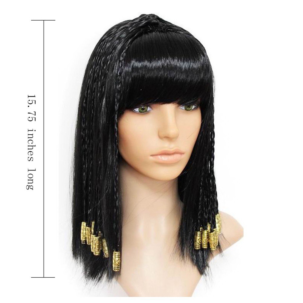 Lolanta Women Egyptian Wigs Black With Braids Fringe Toupee Costume ...