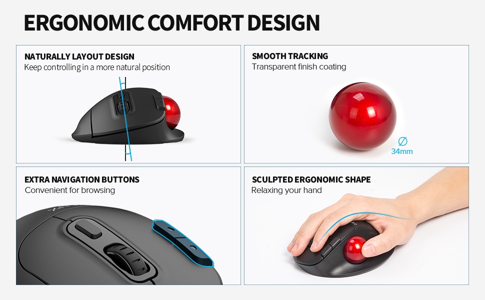 Delux MT1 White Wireless Ergonomic Removeable Trackball Mouse ...