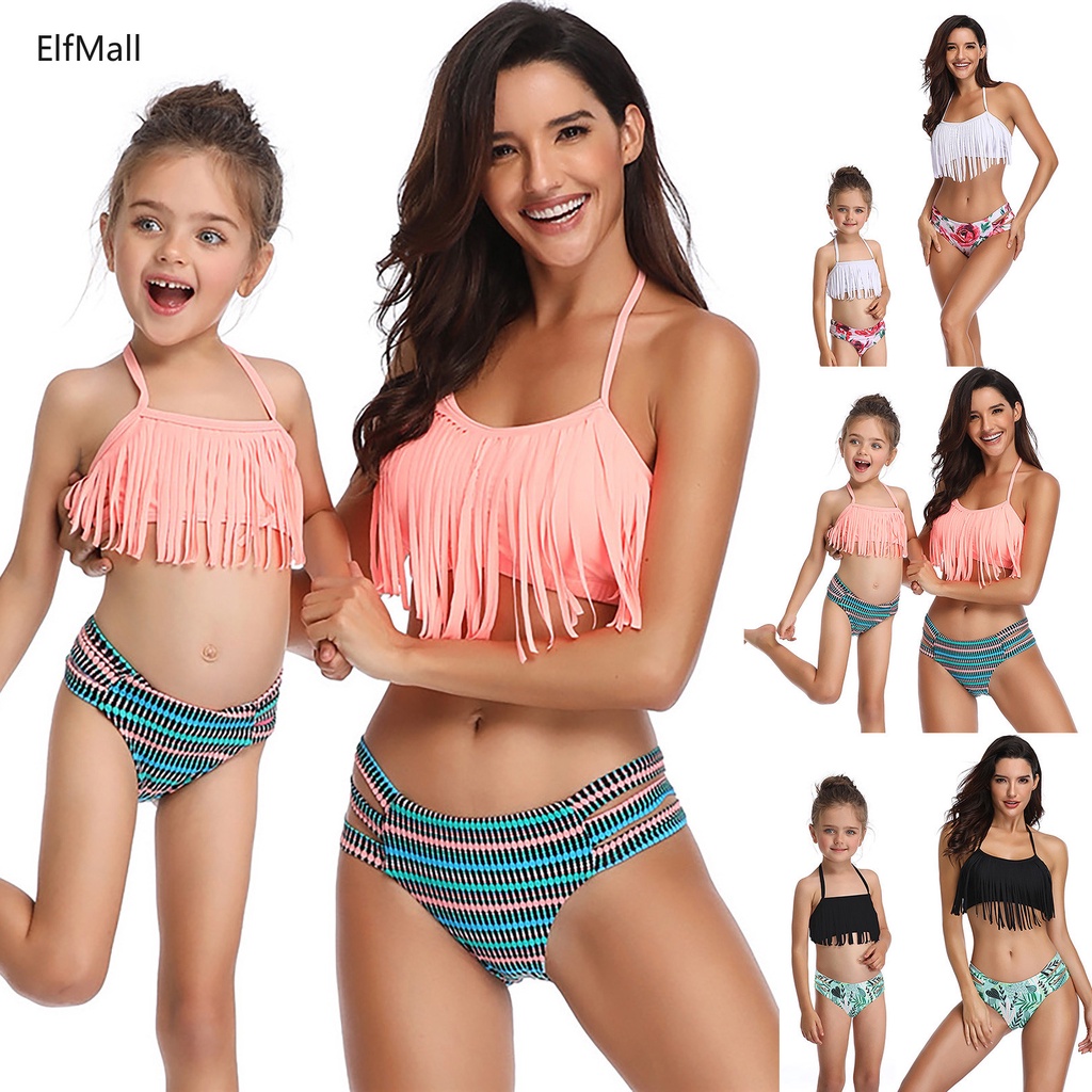 Mother Daughter Tassel Bikini Bathing Suit Set Women Grils Beachwear  Swimwear Family Matching Outfits Mom Kids Swimsuit