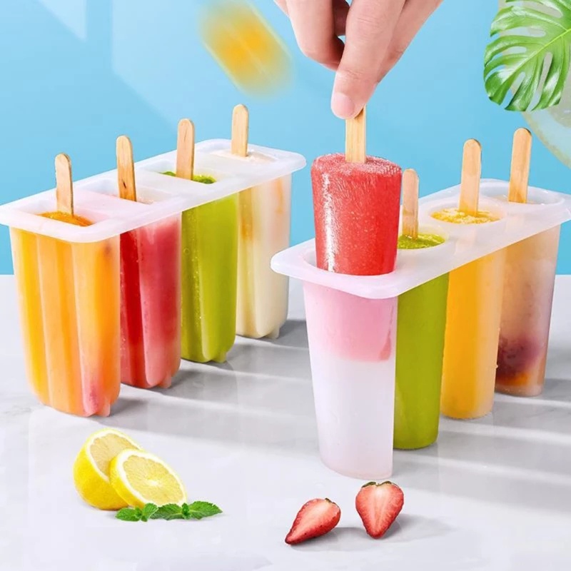 1 Set 4 Cells Popsicles Mold Ice Cream Mold DIY Popsicle Maker Lolly ...