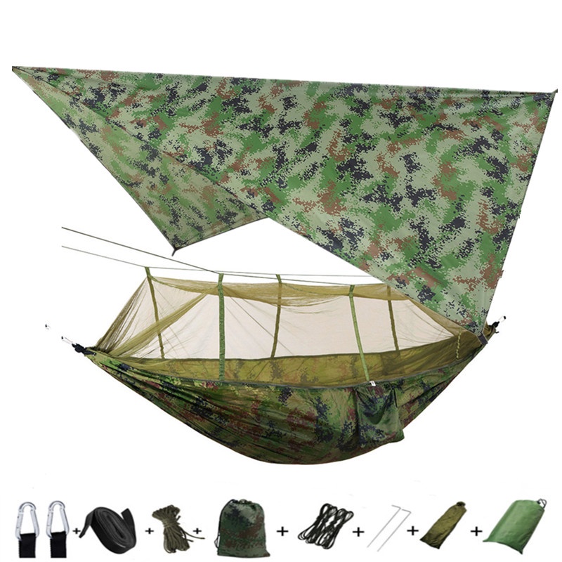 Outdoor Mosquito Net Parachute Portable Camping Hammock with Rain Fly