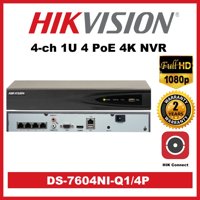 Hikvision DS-7604NI-Q1/4P 4-ch 1U 4 PoE 4K NVR & DS-7604NI-K1/4P (B ...