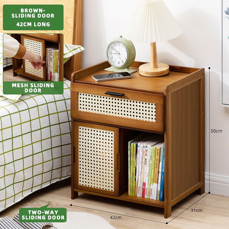 Sanxun Bamboo Bedside Table Bedroom with Drawers Bedside Table
