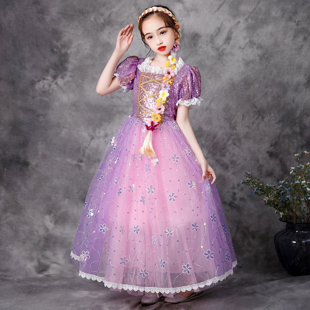 New Long Hair Princess Dress Rapunzel Christmas Dress Girl Dress Witch Hair  Princess Wig Wreath Braid Girl Halloween Costume Christmas Birthday Gift  Wedding Party Dress | Shopee Philippines