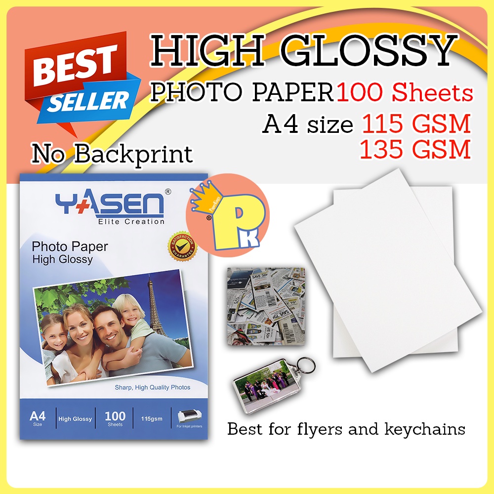High Glossy Photo paper 135gsm 115gsm A4 100pcs NO backprint Shopee