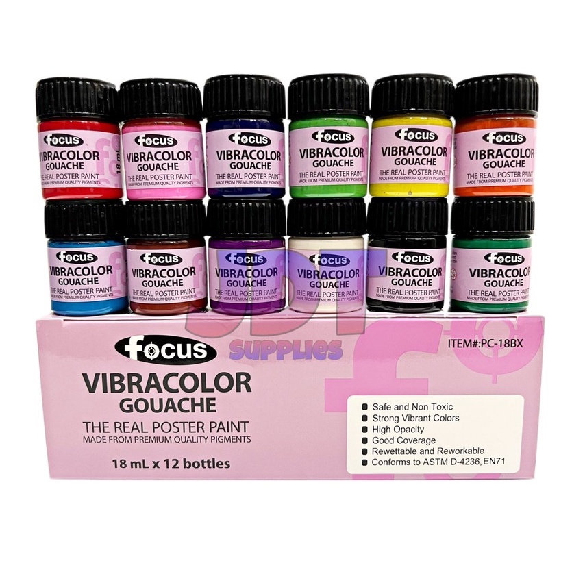 Focus Vibracolor Gouache Poster Paint (12 bottles x 18ml)