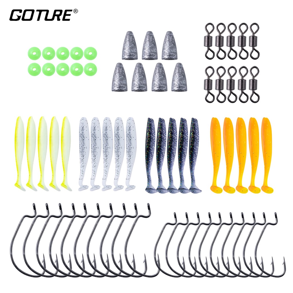 Goture Texas Rig Fishing Accessories Set Kit Soft Lure Fishing Beads Hooks  Sinkers Set With Box