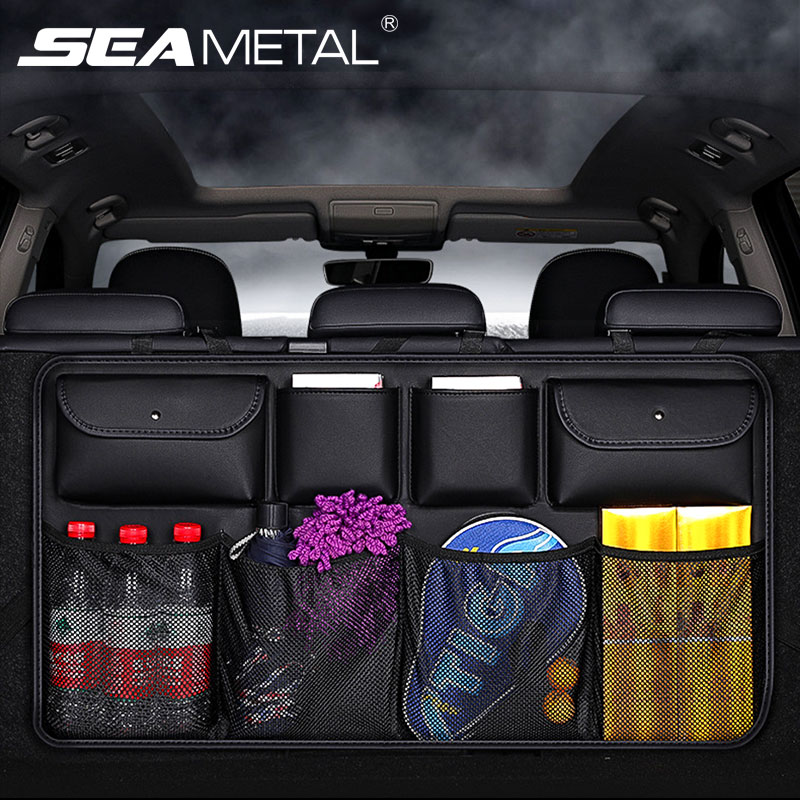 SEAMETAL Leather Car Seat Back Organizer Storage Bag Multifunction ...