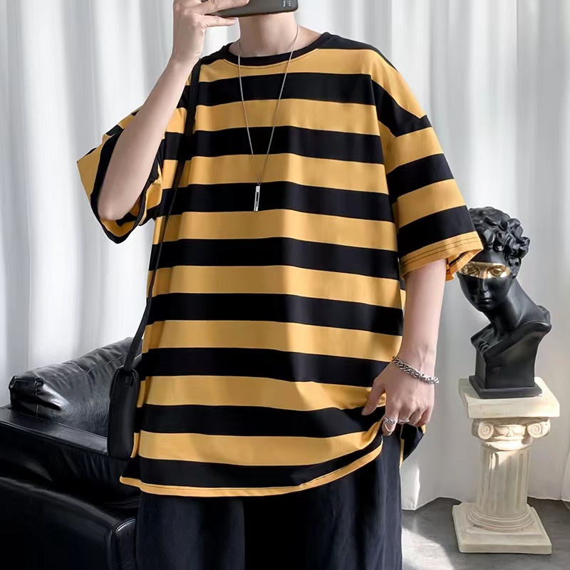 over size stripe t shirt for men fashion korean round neck tshirt ...