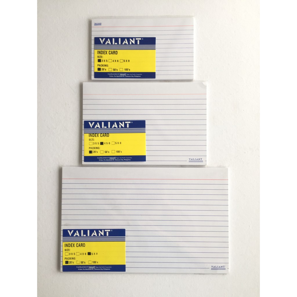 Index Card Sizes 1 8