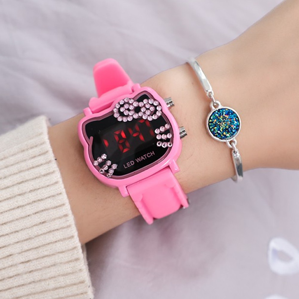 Kids Watch Hello Kitty Cute Cat LED Digital Silicone Rubber Strap