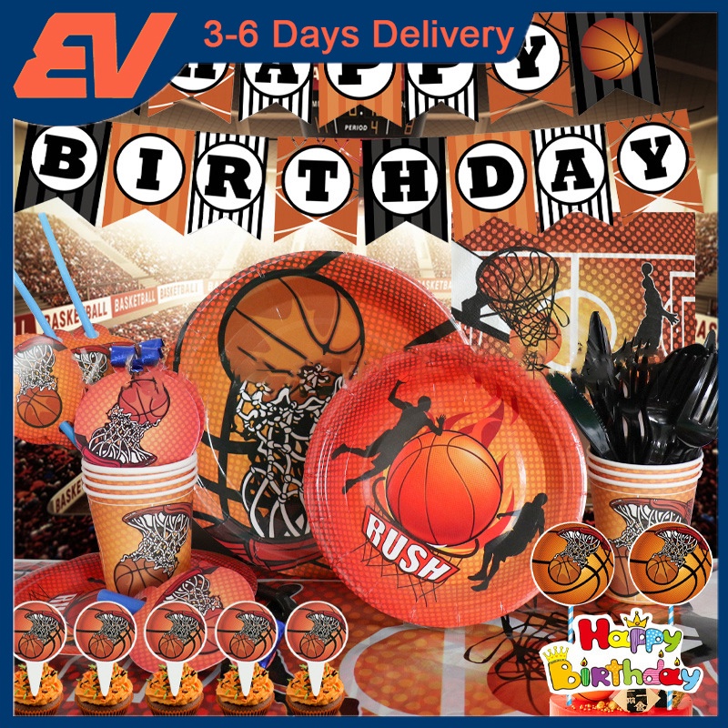 Basketball Theme Party Supplies HBD Banner Tablecloth Paper Hats