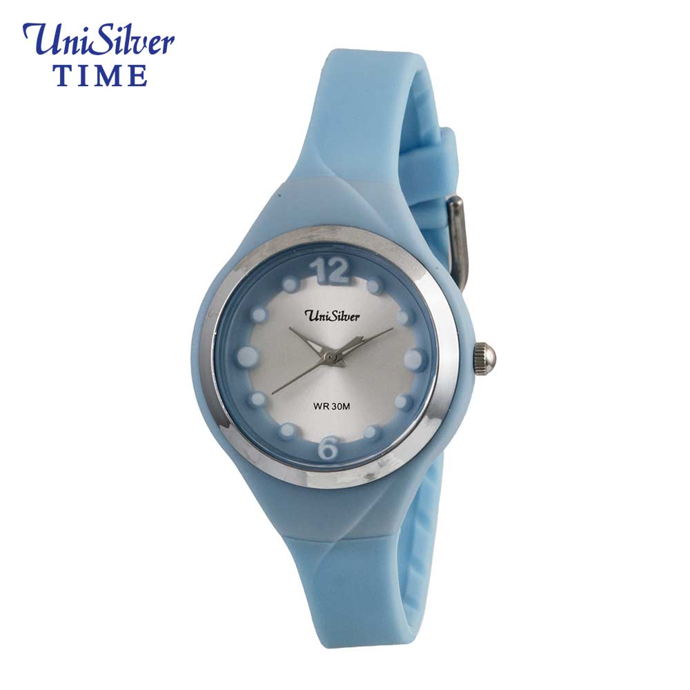 UniSilver TIME Women's Dit-Dots Light Blue Analog Rubber Watch KW2203 ...