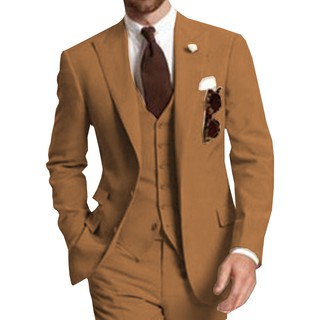 Beige Three Piece Business Party Best Men Suits Peaked Lapel Two