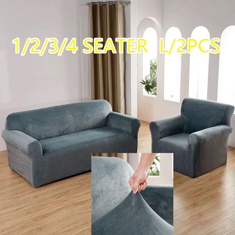 1/2/3/4 Seat Thick Egyptian Velvet Sofa Cover Set Regular LShaped Sofa