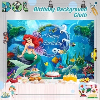 1pc Mermaid Themed Birthday Party Decoration Background Cloth With Pearls,  Seaweed & Coral For Photo Shoot