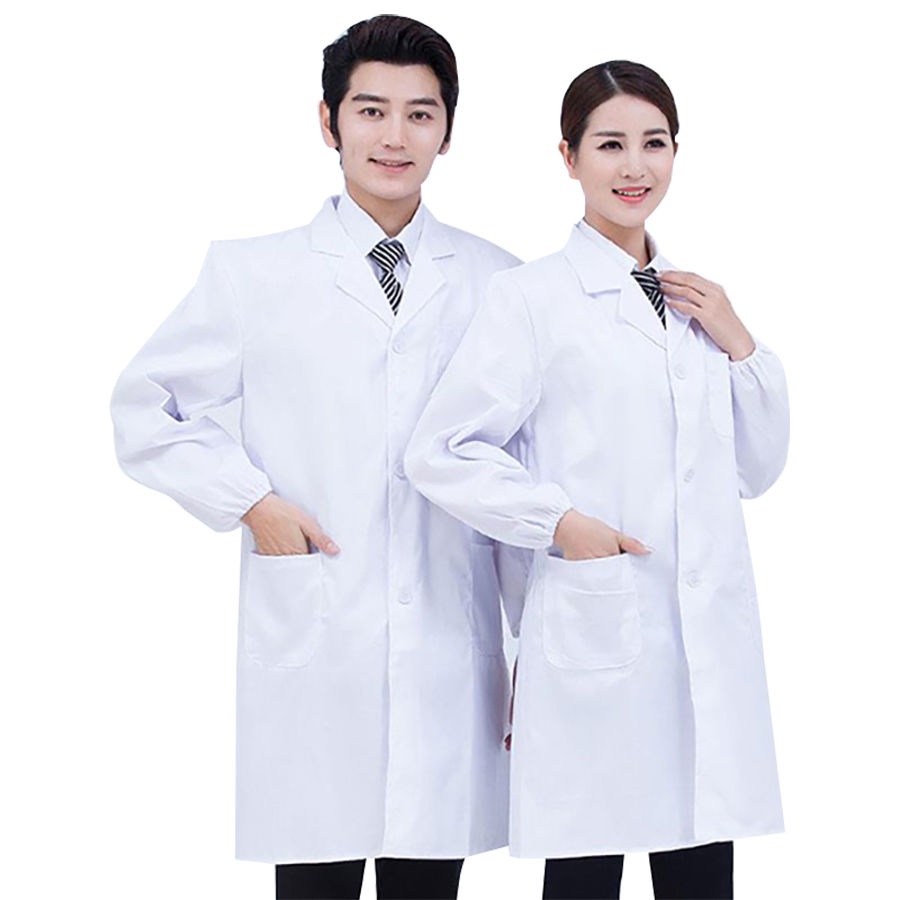 White lab coat, long-sleeved lab coat, doctor's suit, female short ...