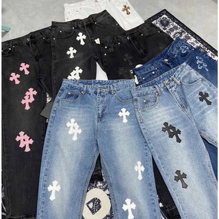 CHROME HEARTS LEATHER PATCHWORK DENIM