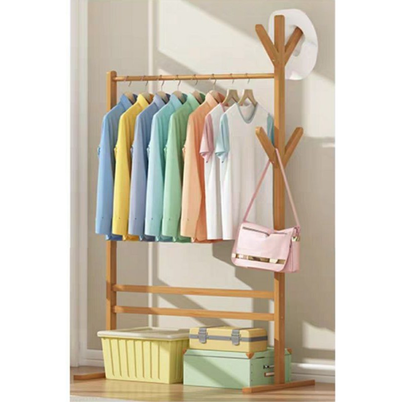 Simple Storage Clothes Rack Wood