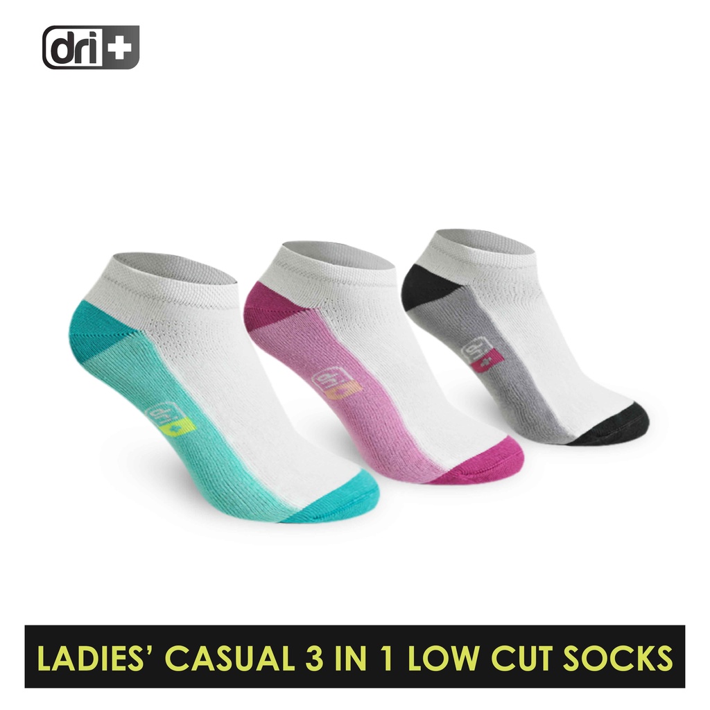 Dri Plus Ladies' Cotton Lite Thin Casual Low Cut Socks 3 pairs in a ...