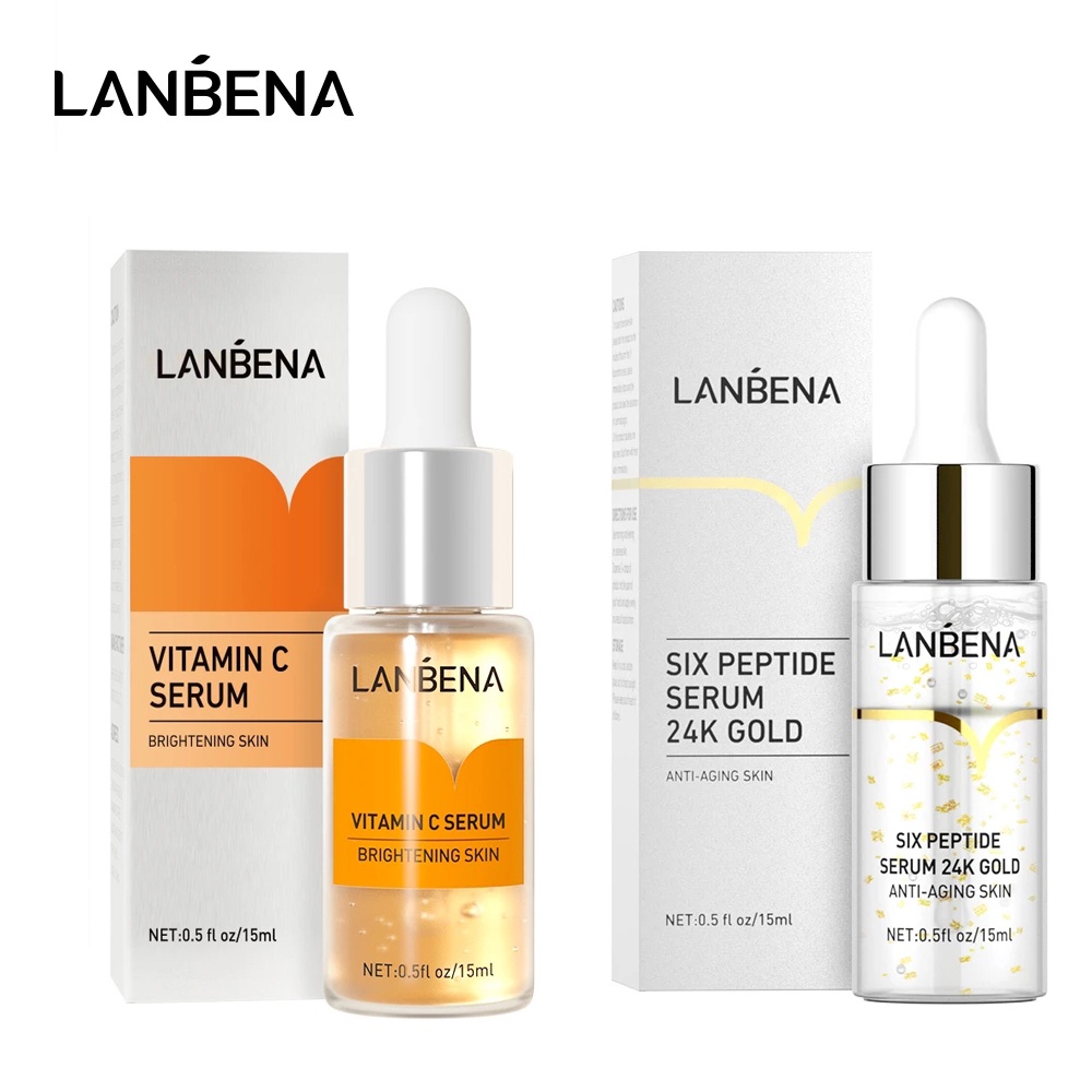 LANBENA Vitamin C Serum+Six Peptides 24K Gold Serum 15ml Shopee