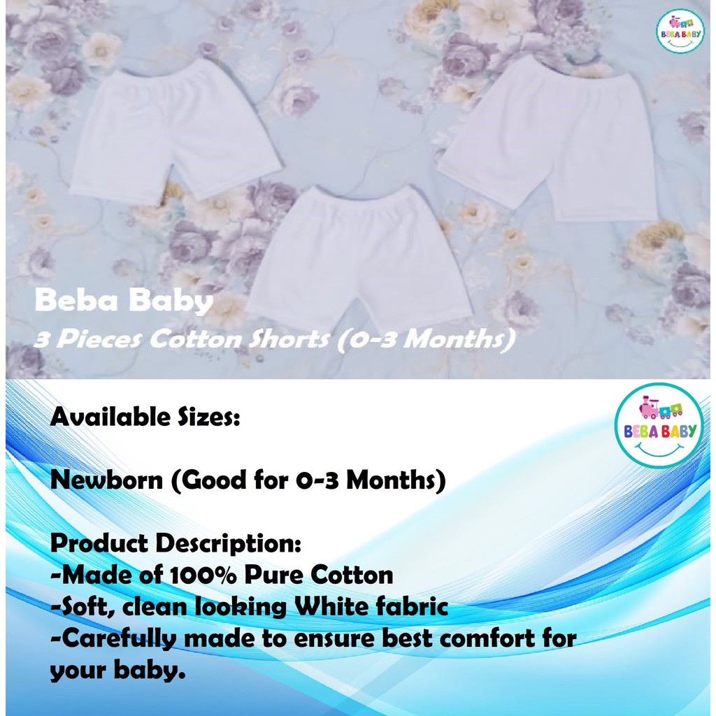 ️ 3pcs Baby Shorts 100% Cotton Makapal BEBA BABY BRAND Sulit Newborn ...