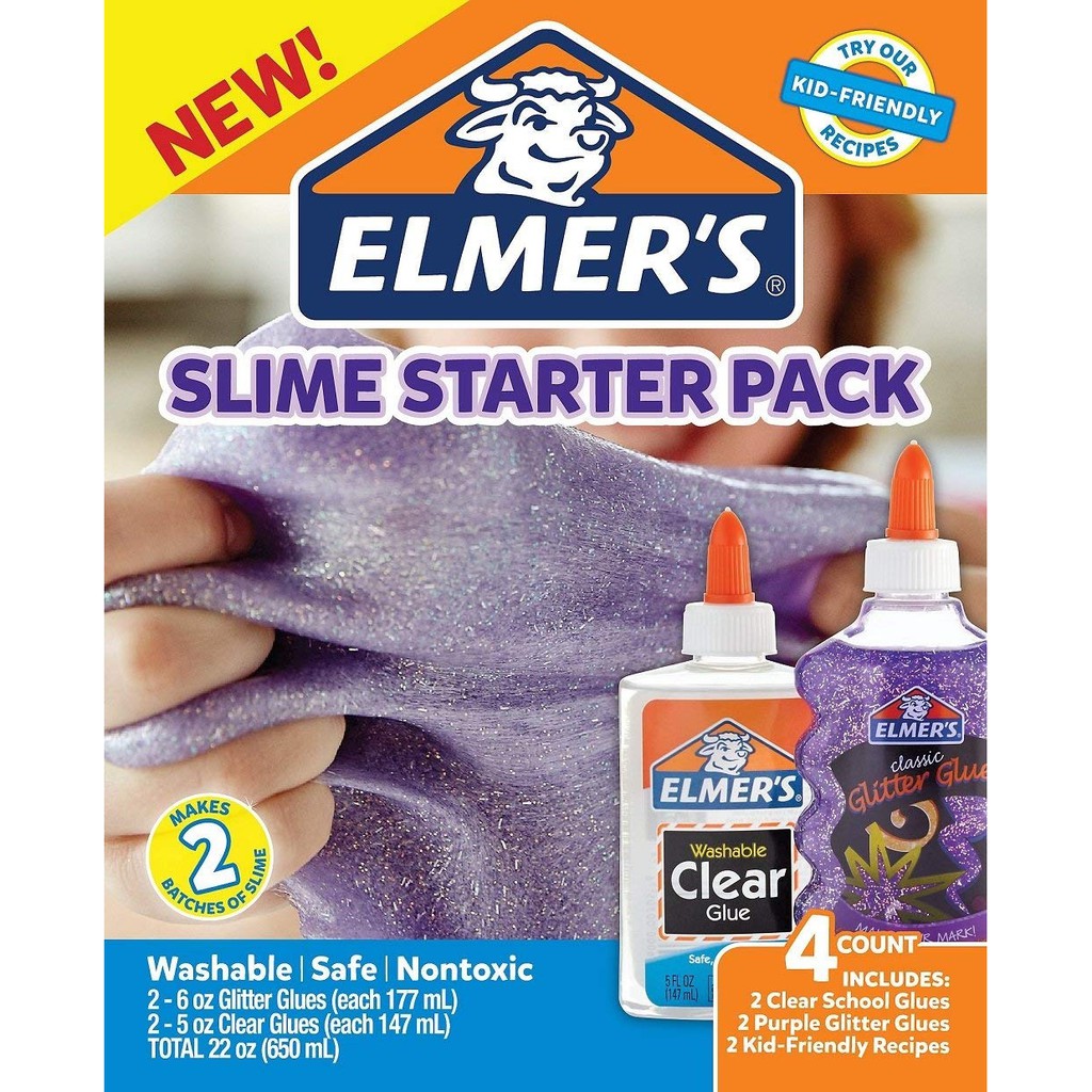 Elmer’s Glue Slime Starter Kit, Clear School Glue & Purple Glitter Glue ...