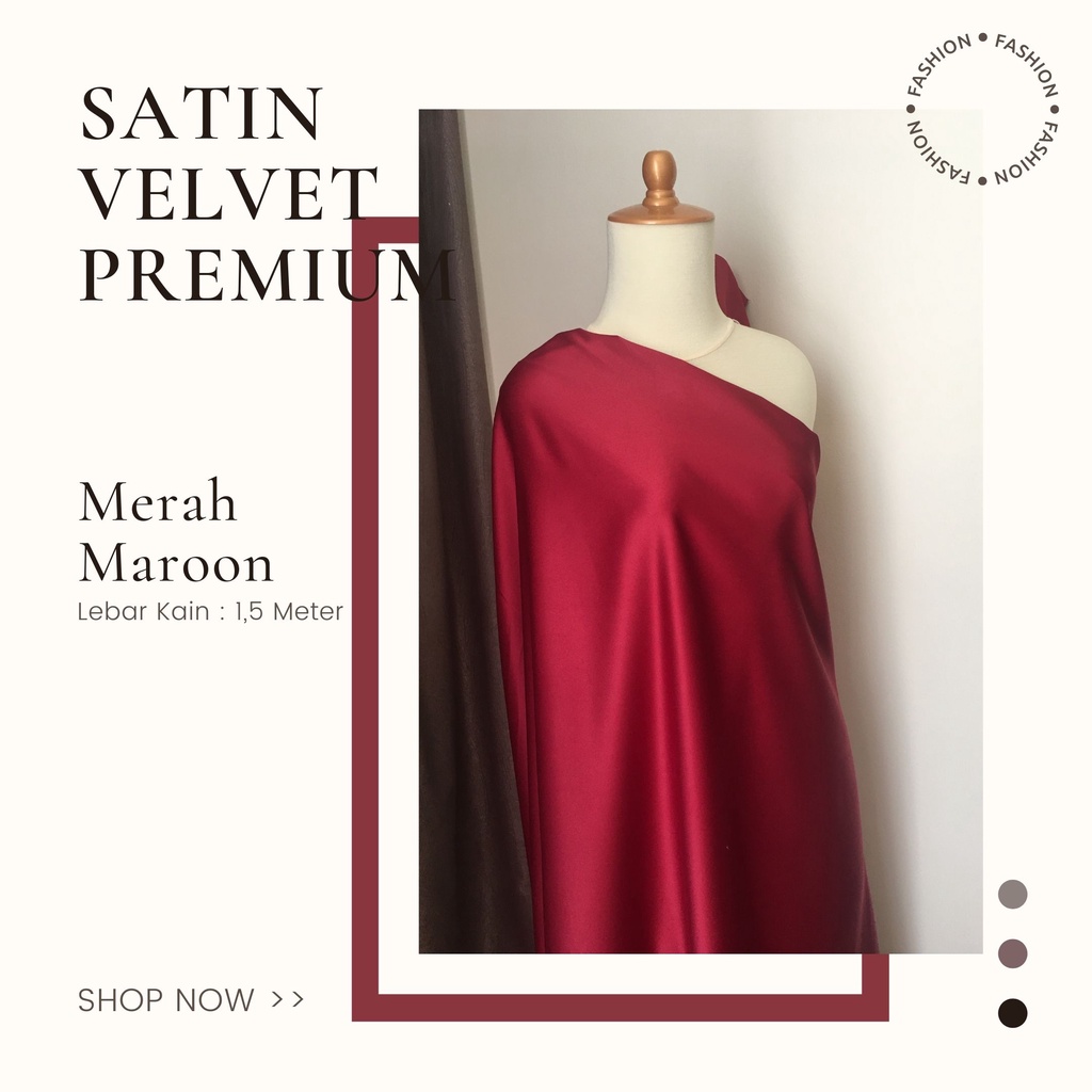 MERAH Furing Satin Sateen Silk Velvet Fabric Premium Maroon Maroon Red ...