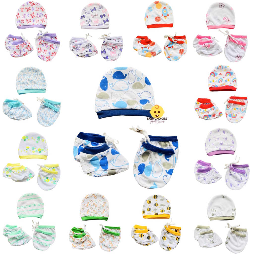 Babyhug 100% Cotton Knit Mittens & Booties Set Hot Air Balloon Print - Navy Blue