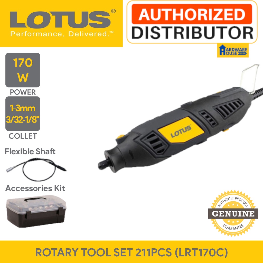 ORIGINAL Lotus Rotary Tool Mini Die Grinder Set 211PC With Flex Shaft LRT170C DREMEL Compatible