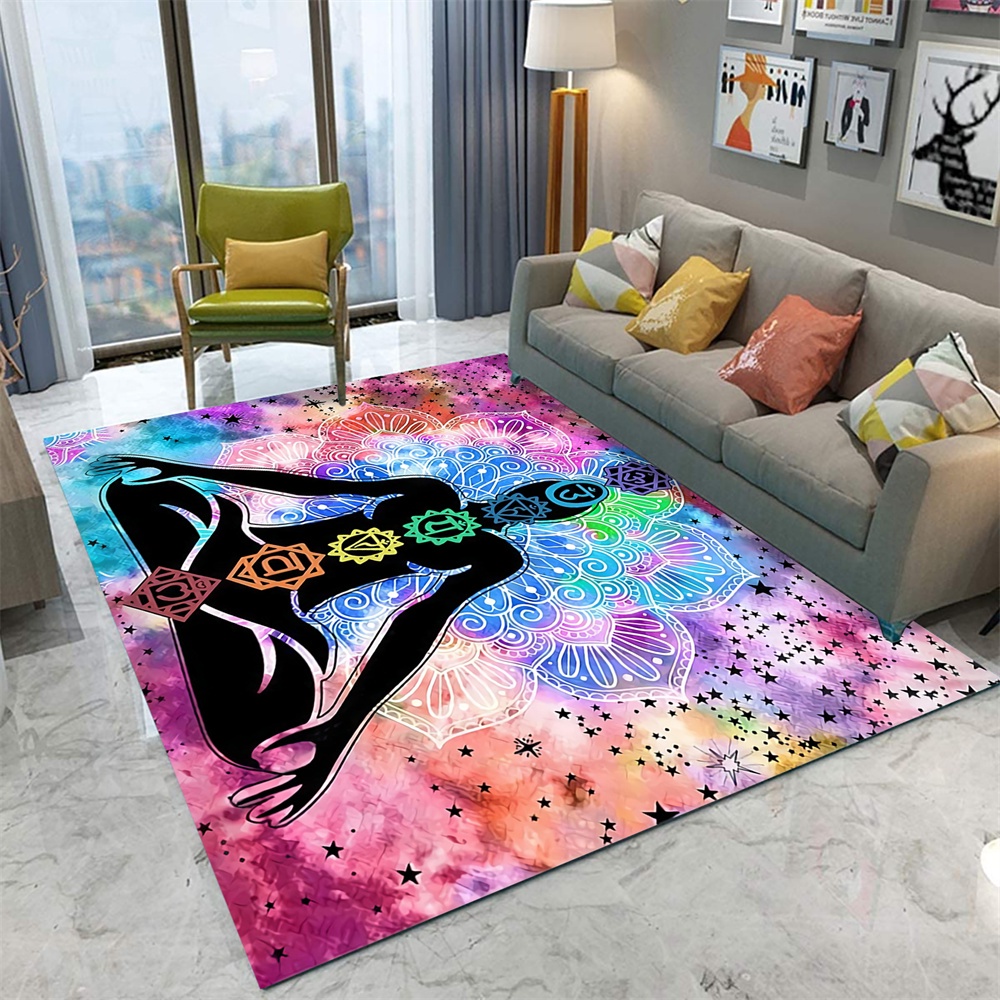 ⋮ Trippy Meditation Area Rug Bohemian Hippie Nonslip Carpets for Living Room Big Size Home